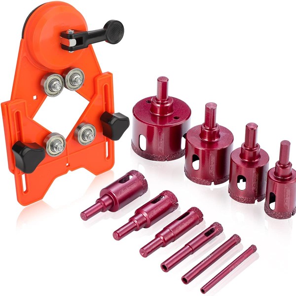 Rokrou Diamond Brazed Hole Saw Kit 10PCS Tile Hole Saw with Guide from 6 -50mm /1/4in-2in for Tile, Drill, Glass, Marble, Granite