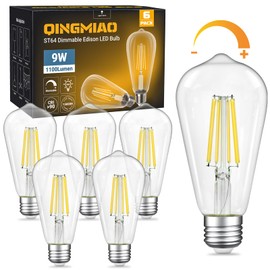 Dimmable LED Edison Bulbs 9W (80 Watt Equivalent) 1100 Lumens, 4000K Daylight White, ST64 E26 Base LED Light Bulbs, Vintage Clear Glass LED Filament Bulb for Home Lamp, Wall Sconce, Chandelier, 6 Pack