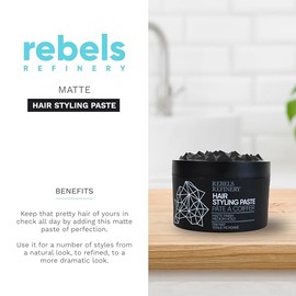 Rebels Refinery - Hair Styling Paste for Men - Cera para Peinar para Hombre - Fijación Media - Terminado Mate - Agrega Textura y Grosor al Cabello Delgado - Fórmula Base Agua - 105 gr