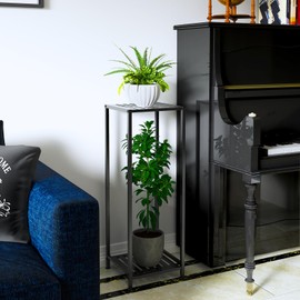 ZHAZHADI Plant Stand 2 Tier Tall Indoor, 32” Metal Corner Plant Stands for Outdoor Multiple Plants, Tiered Flower Pot Pedestal Display Holder Planter Rack Shelf for Living Room Patio Garden, Black