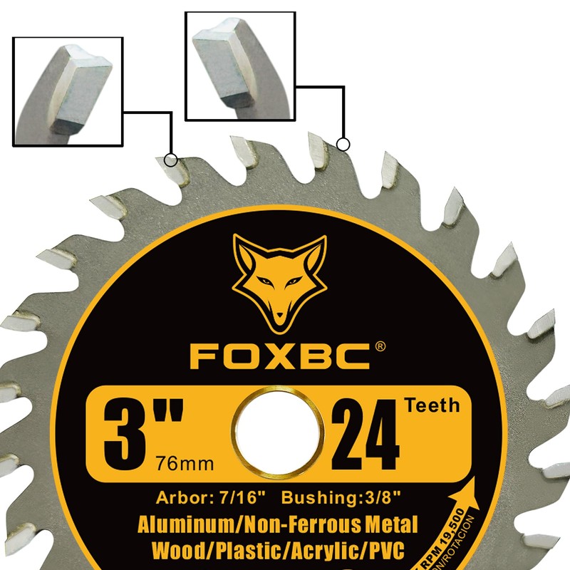 FOXBC 3 Inch Carbide Circular Saw Blade 24 Tooth, 36