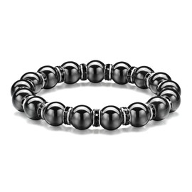 Magnetic Bracelet for Men and Women, Hematite Bracelet, 8/10 mm, Improves Sleep, Relieves Joint Pain, Eliminates Static Electricity (A-Class Magnet + Black, 10 mm, 7.87 Inch))