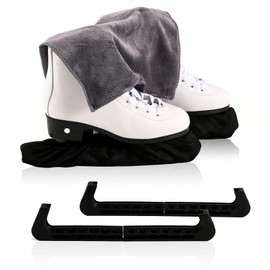 Ice Hockey Blade Protectors Ice Skates Gift Set, Ice Skate Protector, 1 Pair of Elastic Skate Stockings + 1 Pair of Adjustable Protection Plastic + 1 Piece Towel, Blade Protection Accessories for Men