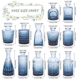 SUPMIND Glass Bud Vase Set of 12, Small Blue Flower Vases for Centerpieces in Bulk, Mini Vintage Vase for Wedding, Home,Table Decoration