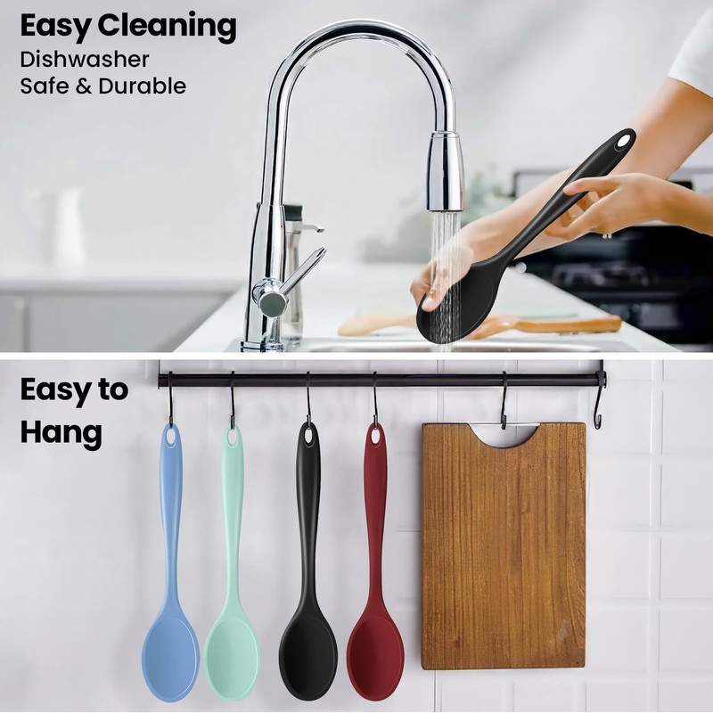 GEEKHOM Silicone Cooking Spoons, 2 Pieces 11" Heat Resistant Silicone