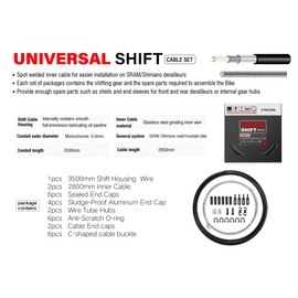 CNCLOL Mountain Bike Gear Cable Set, Universal Shift Cable Set-Bicycle Derailleur Cable 2.8m with 3.5m Oil Housing Kit for Bicycle/MTB/BMX/Road Bike.