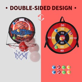 Baiao 2 in 1 Basketball Hoop and Dart Board, 14" Dart Board for Kids, Basketball Hoop for Kids Toddlers, Sports Outdoor Play, Birthday Gift Toys for 3-10 Year Old Boys Girls, Party Favors(Basketball)