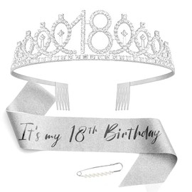 DRESHOW 18th Birthday Crown and Sash for Women 16th Birthday Girls Sash & Rhinestone Tiara Set Hair Accessories for Party