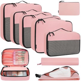BAGAIL 8 Set/9 Set Packing Cubes Luggage Packing Organizer for Travel, Suitcase Packing Bags for Travel Accessories(Coral Pink, 9 Set)