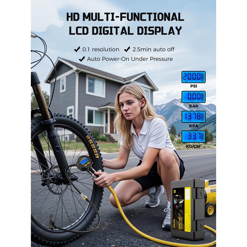 AZUNO Bike Tire Inflator with Pressure Gauge