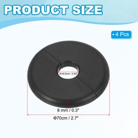 PATIKIL Wall Split Flange 0.65"/16.5mm, 4Pcs ABS Round Self-Adhesive Escutcheon Plate Cover Buckle for Water Pipe Faucet Decoration, Black