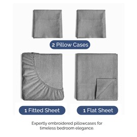 Cal King Size 4 Piece Sheet Set - Comfy Breathable & Cooling Bed Sheets Set - Hotel Luxury Bedding for Women, Men, Kids, Teens, Boys & Girls - Deep Pockets and Wrinkle Free - Grey (Heathered Sheets)