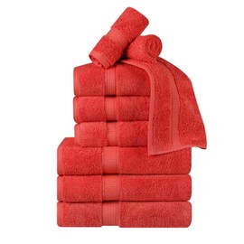 SUPERIOR Egyptian Cotton Pile 9 Piece Towel Set, Includes 3 Bath, 3 Hand, 3 Face Towels/Washcloths, Ultra Soft Luxury Towels, Thick Plush Essentials, Guest Bath, Spa, Hotel Bathroom, Coral