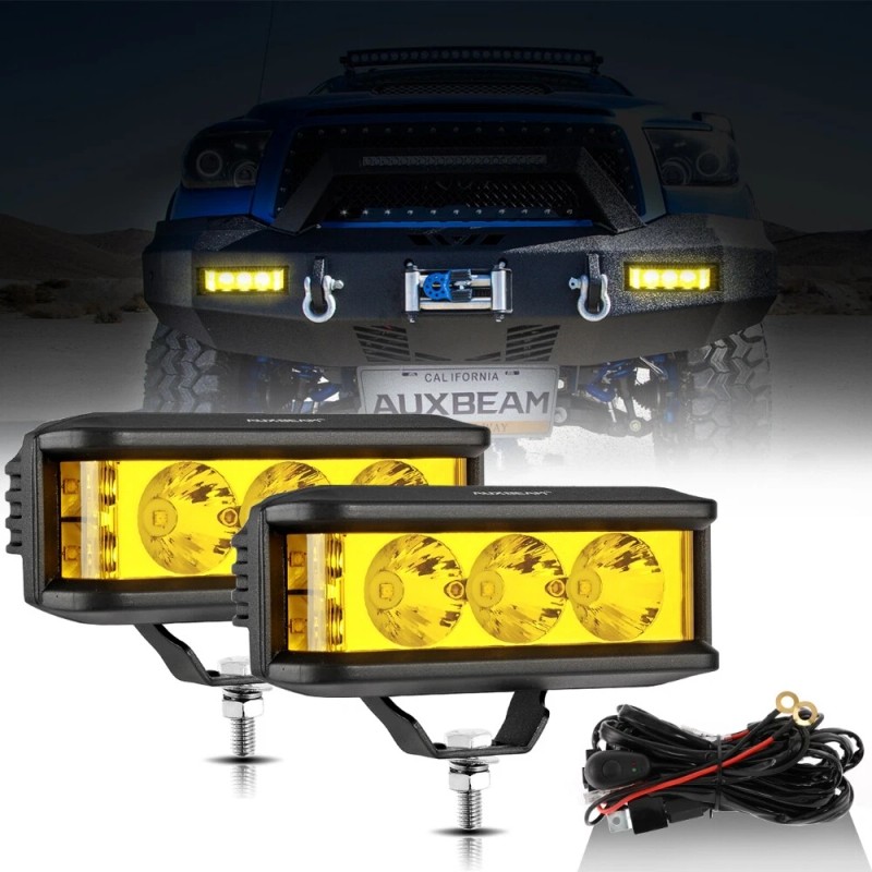 AUXBEAM 5" LED Light Bar Pods Offroad Driving Fog Amber