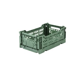 Ay-Kasa Folding Crate, Sturdy Folding Box, Plastic, Stackable, Almond Green, Mini (27 x 17 x 11 cm)