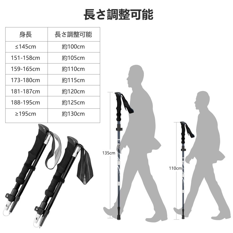 BISINNA Trekking Poles Collapsible Lightweight Climbing Sticks 2 Piece Set