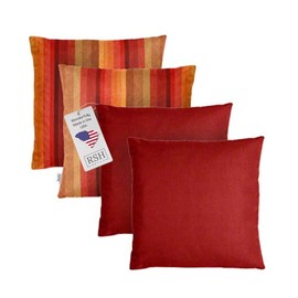RSH DECOR: Square Throw Pillows Set of 4 | 17" x 17" | Sunbrella Performance Fabric | Outdoor Decorative Accent Pillows for Patio Furniture | Astoria Sunset & Canvas Jockey Red - Made in USA
