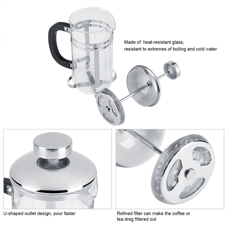 350ml Stainless Steel Glass Cafetiere French Filter Tea Coffee Pot