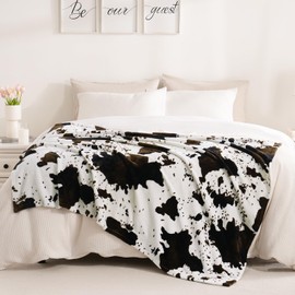 Excervent 3D Print Cow Flannel Fleece Throw Blanket, 300 GSM Lightweight Blanket for Couch Sofa Bed, Super Soft Cozy Warm Blankets, 50x40 inches, Black Brown