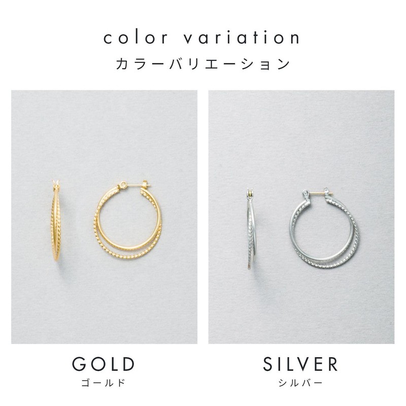 Hillies 3602 Women's Earrings, 18K K18 Gold, Hypoallergenic, Twist, Ring,