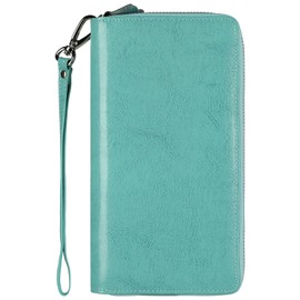 Lavemi Women's RFID Blocking 100% Leather Large Capacity Zip Around Wallet Phone Holder Clutch Travel Purse Wristlet, 2-waxed Tiffany Blue, One Size