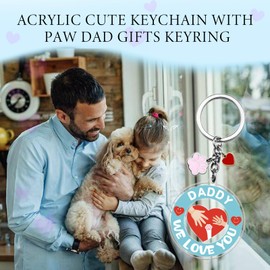 SUDIKUB Father's Day Keychain For Dad Papa Man Acrylic Cute Keychain with Paw Dad Gifts Keyring From Son Daughter Birthday Gifts Ideas Christmas Gift