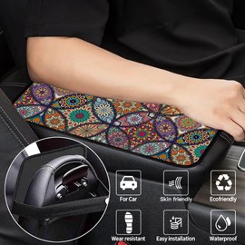 Car Center Console Cushion Pad, Geometric Mandala Universal Armrest Cover Pad, Protect from Pet Claws, Dirt, and Sticky Fingers, Comfortable Car Decor Accessories Fit for Most Cars, Vehicles, SUVs