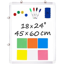 Whiteboard Set - 24 x 18 in Dry Erase Board with 1 Magnetic Eraser, 4 Dry Wipe Markers, 4 Magnets and 6 Magnetic Labels - Wall Hanging Reminder Kanban White Board for Home and Office (24x18 inch)