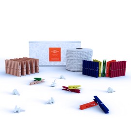 Mini Wooden Pegs with String (100 Pack) – 50 Natural & 50 Multi-Colour Pegs + 30m Cotton String | Perfect for Photos, Crafts, Picture Hanging & DIY Decor