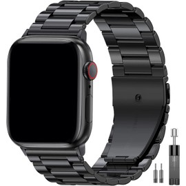Correa Compatible con Apple Watch 42,44,45mm, Acero Inoxidable Correa Compatible Apple Watch 8/7/6/5/4/3/2/1/Ultra, iWatch Serie SE/SE2, Uso FáCil Correa Ajusta Longitud Herramienta (Negro)