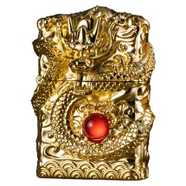 Lighter Dragon Candle Lighters Vintage Portable Antique Lighter Reusable Windproof Soft Flame Trench Lighters for Collection/Decorative/Gift/Present (Gold)