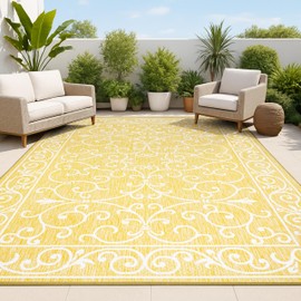 JONATHAN Y JONATHAN Y Vintage Filigree Indoor Outdoor Area Rug 5X8 Yellow/Cream, Charleston Textured Weave for Backyard, Patio, Porch, Easy-Cleaning, High Traffic, Pet-Friendly, Non-Shedding (SMB106L-5)