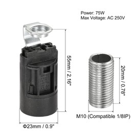 MECCANIXITY E14 Bulb Socket Plastic Lamp Holder Black 23x55mm with M10 Threaded Lamp Pipe Nut for E14 Bulb, Pack of 6