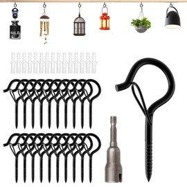 Yoaeyok Pack of 24 Screw Hooks, Q-Hanger Ceiling Hooks, Wall Hooks, Stainless Steel Hook Screws with Safety Buckle, for Hanging Plant Baskets, Wind Chimes, Fairy Lights