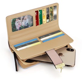 PGXT Women's Wallet Women Credit Card Holder Hollow Leaf Pattern Bifold Leather Lady Long Wallet Purse Zip Birthday Xmas Gifts for Women Girls(Pink)