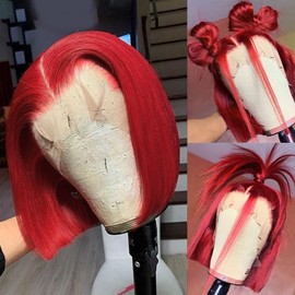 16 Inch Burgundy Red Bob Wig Human Hair 13X4 Straight HD Transparent Dark Red Bob Lace Front Wigs Human Hair Wear and Go Glueless Wig Pre Plucked With Natural Hairline Short Bob Wigs For Black Women