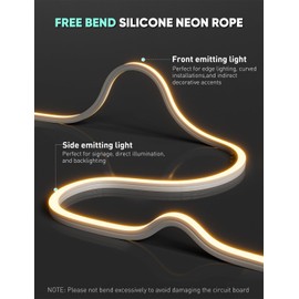 GZBtech 110-120V LED Neon Rope Lights 66FT/20M, 3D Top & Side Free Bend 2800K Warm White Silicone Neon Strip Light, 122+LM/FT Diver-Free IP65 Waterproof Rope Lighting for Indoor Outdoor Decoration