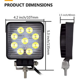 Willpower LED Headlight Offroad 2 Pieces 10 cm 4 Inch 27 W LED Work Light 12 V Spotlight IP67 Waterproof Additional Headlight 6000 K for Tractor Truck Car SUV ATV Reflector Reversing Light Space