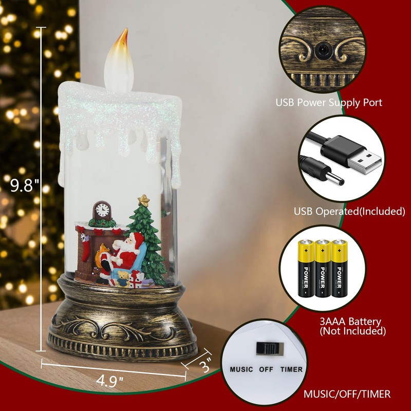 Wondise Rechargeable Musical Santa Snow Globe Lantern with 6H Timer,