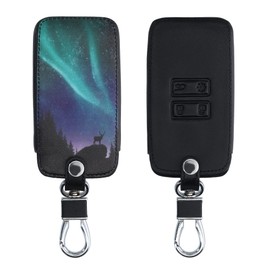 kwmobile Car Key Case Compatible with Renault 4-Button Smartkey Car Key (Keyless Go Only) - Faux Leather Protective Key Cover Polar Light Deer Turquoise Blue Black