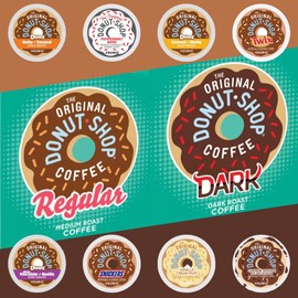 30 Count -- Original Donut Shop Variety Pack Coffee Pods K Cup Sampler -- Donut Shop, Dark, Peppermint Bark, Nutty + Caramel, Vanilla Cream Puff, Twix, Coconut + Mocha, Snickers, Cookie Dough So Delicious & White Chocolate + Vanilla Coffee -- for Keurig 