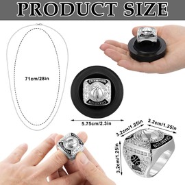 Remuuly 12 Pcs Basketball Champion Rings Basketball Champion Trophy Rings Award Gift Prize with Display Neck Chain and Stand for Basketball Tournament or Champion Winner(Silver)