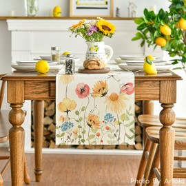 Artoid Mode Flowers, Blossom Summer Table Runner, Washable Seasonal Kitchen Table Decoration, Indoor, Holiday, Party Decor, 40 x 180 cm