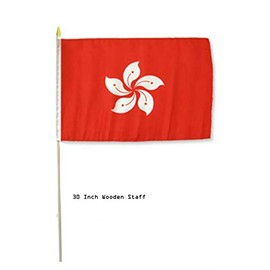JumpingLight 12x18 12"x18" Hong Kong Country Stick Flag 30" Wood Staff - Quality Flags