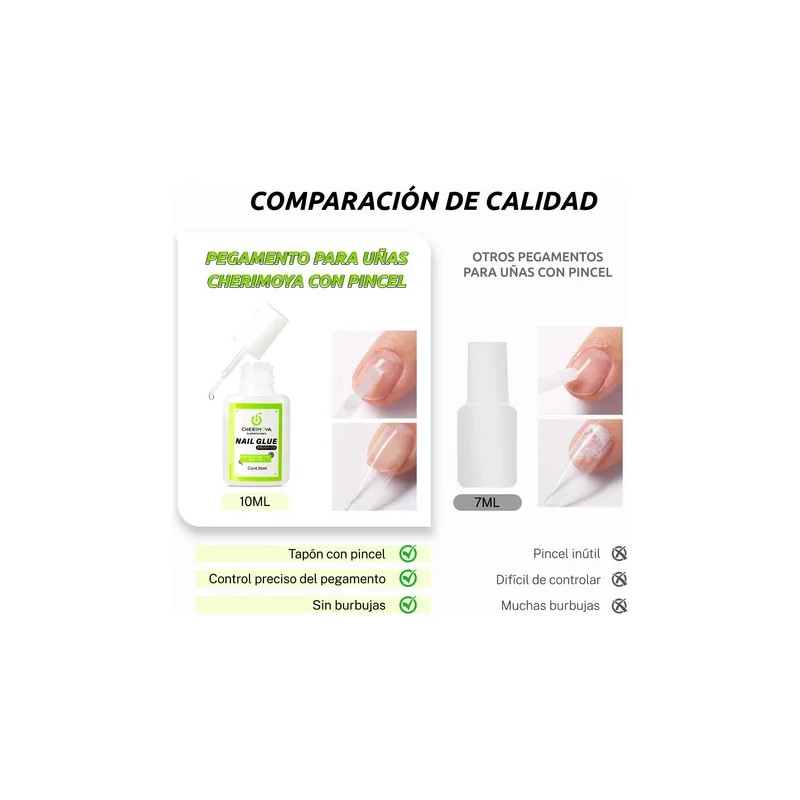 Pegamento Para Tips De Uñas Con Pincel 10ml 3pcs Cherimoya