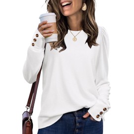 OFEEFAN White Long Sleeve Shirts for Women Women's Clothing Winter Puff Sleeve Tops Lightweight Sweaters Beach Vacation Clothes L