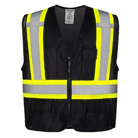 KAYGO Safety Vest with Pockets - High Visibility Reflective Vest ANSI Class 2 Construction Vest (Type R, Not FR) KG0100 (XL, Black, 1 Pcs)