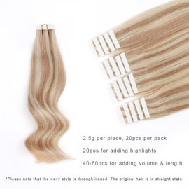 ABH AMAZINGBEAUTY HAIR 18 Inch Highlights Pre Taped Tape in Hair Extensions for Women Real Human Hair Skin Wefts 50g 20pcs Invisible Seamless Dark Dirty Blonde With Platinum Ash Blonde P12-60
