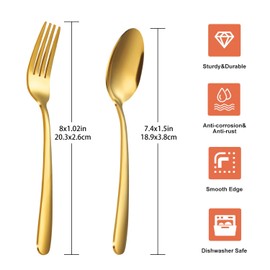24-piece Forks and Spoons Silverware Set, Unokit Stainless Steel Flatware Cutlery Set for Home, Kitchen and Restaurant, 12 Dinner Forks and 12 Dinner Spoons, Mirror Polished&Dishwasher Safe - gold