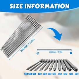 JAMHEXOU 11pcs 200mm Extra Long Torx Screwdriver Bit Set, Magnetic Torx Head Screwdriver Bits 1/4 Inch S2 Steel Hex Shank Star Torx Security Head Screw Driver Drill Bits Set Torx Bit Set